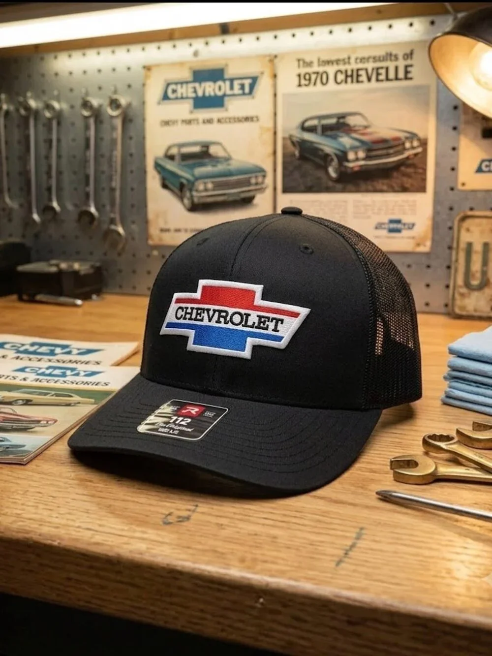 Retro Chevy Chevrolet Embroidered Patch Hat Richardson 112 Snapback Cap Bowtie